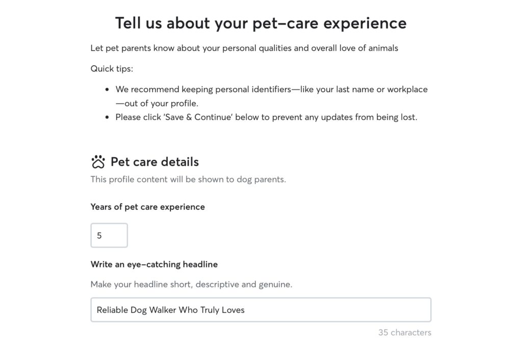 Rover プロフィール作成